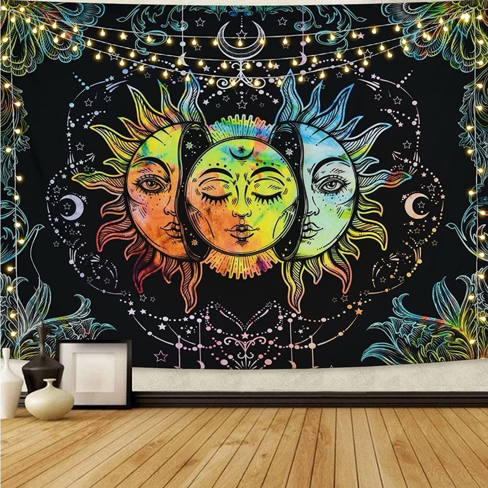 Sevenstars Sun and Moon Tapestries Burning Sun Tapestry Colorful Wall Size: